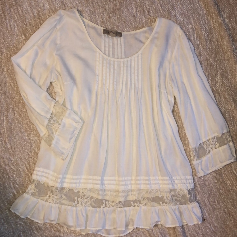 Nine West LG White Blouse with Lace Detail